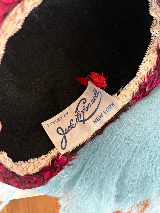 Exquisite 1960’s Jack McConnell Feather Evening Hat - Red Feather Label
