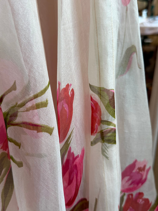 Lovely 1950's Custom Craft Rose Print Silk Organza Skirt / XS