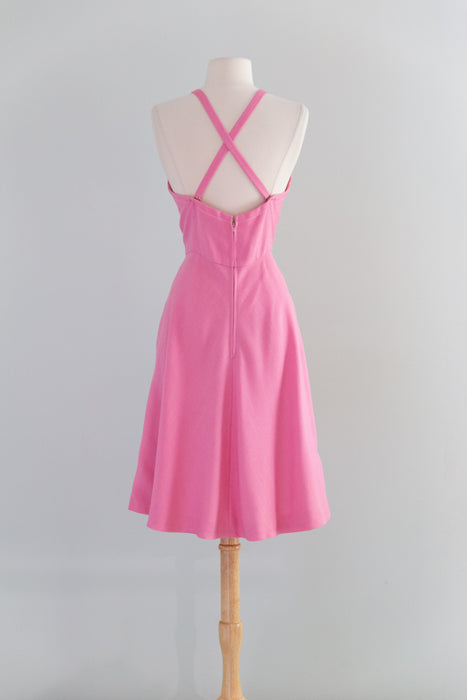 Fabulous Late 1960's Mollie Parnis Boutique Pink 2pc. Capelet Dress / SM