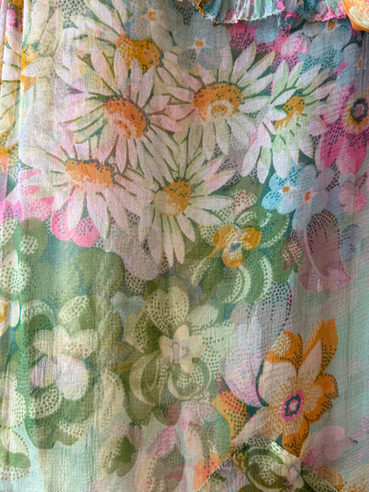 Dreamy 1930's Impressionist Floral Print Silk Chiffon Dress / SM