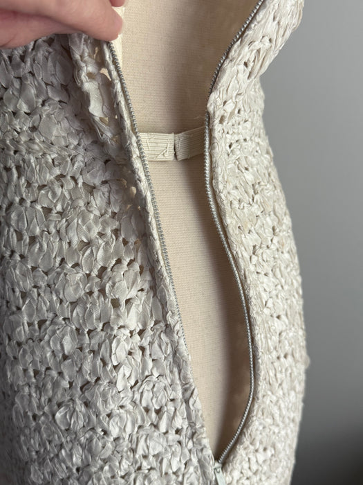 Elegant 1950's Ivory Ribbon Knit Dress & Matching Jacket From Saks Fifth Ave / SM