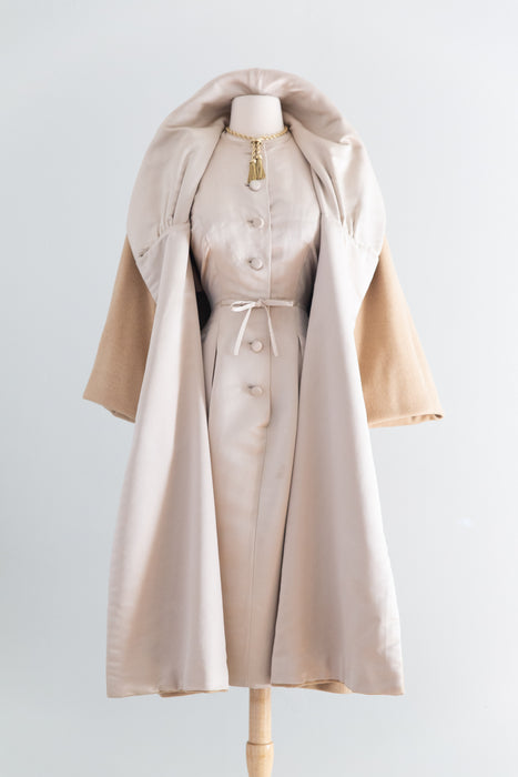 Fabulous Late 1950’s Cashmere Coat and Matching Silk Dress Set / SM