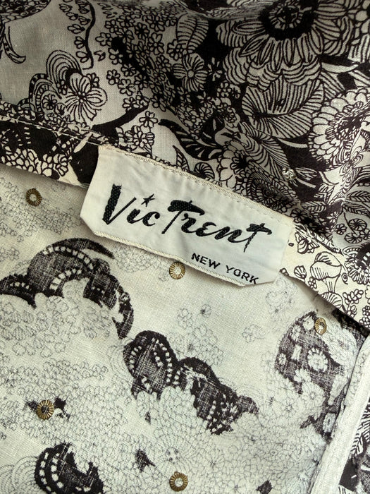 Fabulous 1950's Cotton Sarong Dress & Matching Wrap by Vic Trent / S