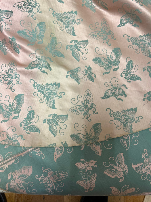 Sublime 1930's Pale Pink & Teal Butterfly Silk Bias Cut Gown / XS