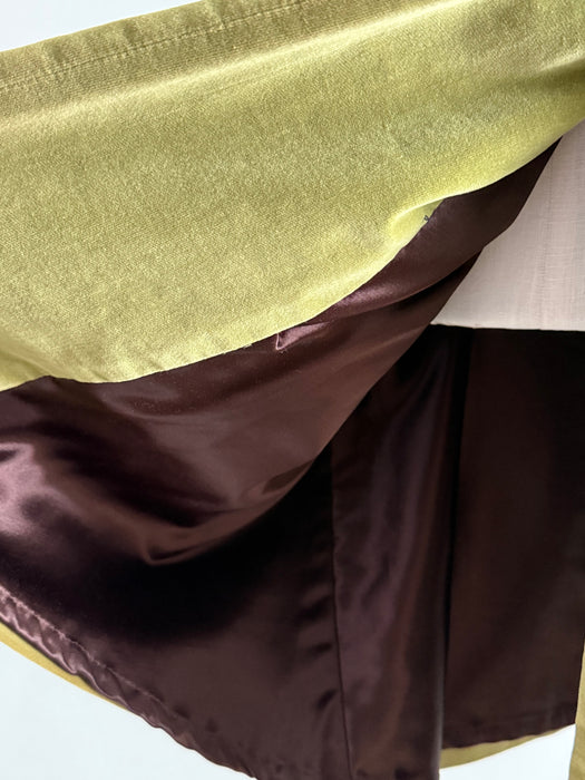 Fabulous 1950’s Olive Green Velveteen Coat With Chocolate Brown Lining / ML