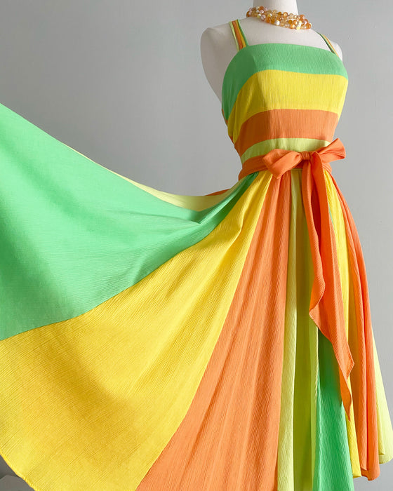 Fabulous 1970's Citrus Color Block Dress / ML Xtabay Vintage Fabulous 1970's Citrus Color Block Dress / ML Xtabay Vintage