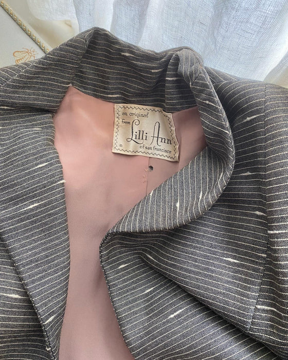 Iconic 1950's Lilli Ann Bamboo Suit With Pleated Sleeves / Small