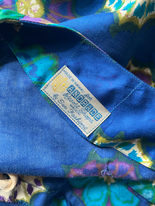 Stunning 1960's Cerulean Hawaiian Gown with Mermaid Skirt  / Sz M