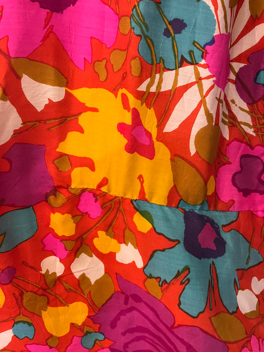 Vintage 1960's Colorful Springtime Floral Silk Gown / SM