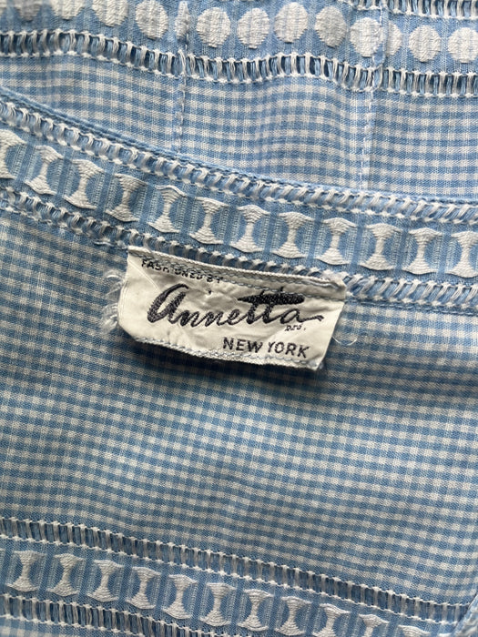 Vintage 1950's Baby Blue Gingham Summer Dress by Anneta / M
