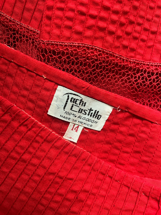 Vintage 1960's Red Hot Pintuck Tent Dress by Tachi Castillo / SM