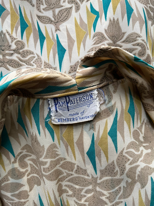 Vintage 1940's Teal & Honey Bemberg Rayon Day Dress by Pam Paterson / M