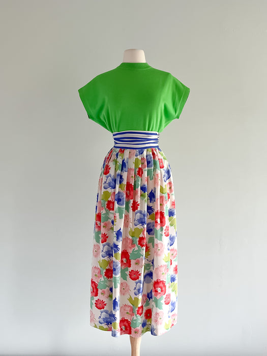 Breezy 1980's Cullinane Silk Abstract Floral Print Skirt / Sz M