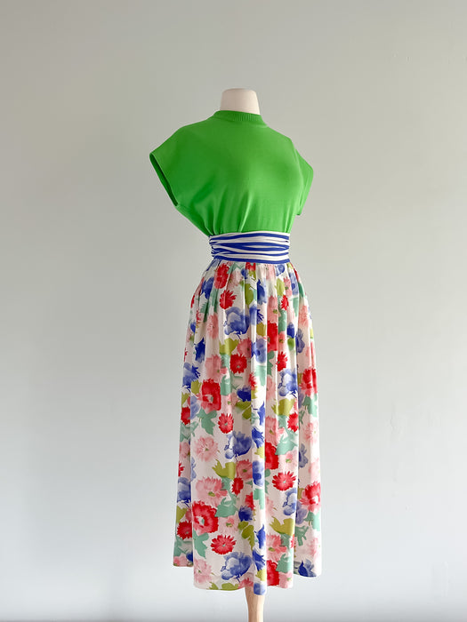 Breezy 1980's Cullinane Silk Abstract Floral Print Skirt / Sz M