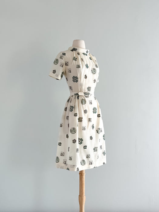 Sweet Silk 1960's Asian Novelty Print Dress / Sz S