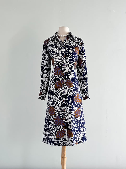 Stunning 1960's Geometric Bug Printed Dress by Star of Siam / Sz M