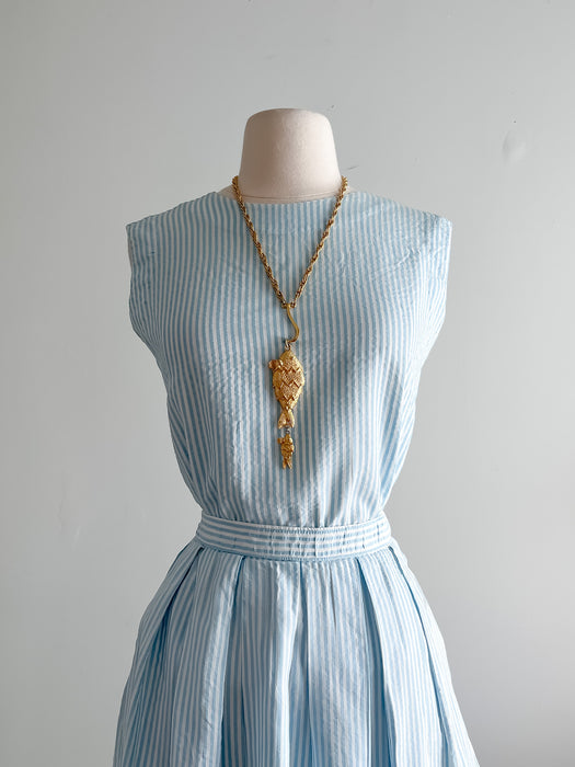 1960's French Riviera Nautical Striped Pale Blue Summer Set / Sz S