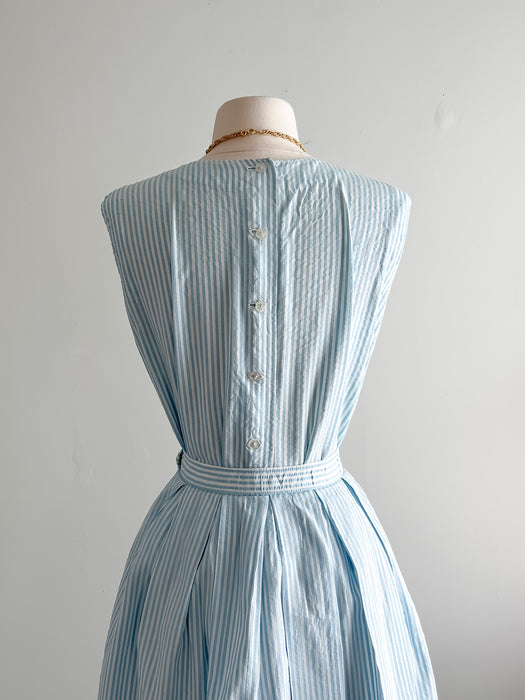 1960's French Riviera Nautical Striped Pale Blue Summer Set / Sz S
