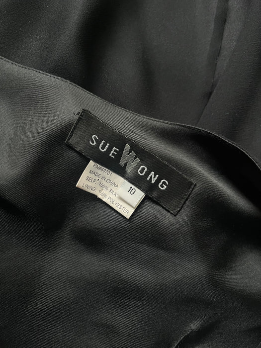Vintage 1990's One Shoulder Silk Chiffon Party Dress by Sue Wong / M