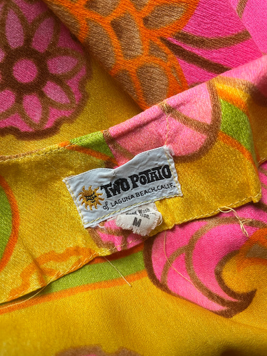 Vintage 1960's Pineapple Yellow Hawaiian Dress By Two Potato / M