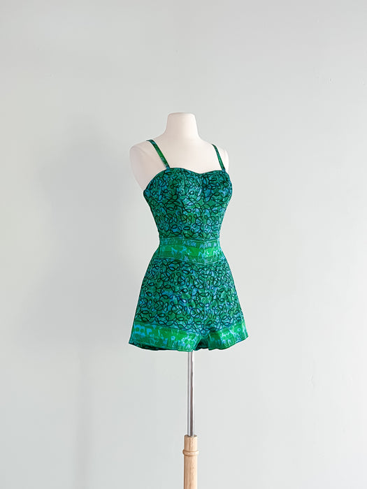 Absolutely Stunning 1950's RMR Teal Swimsuit Set / Sz S