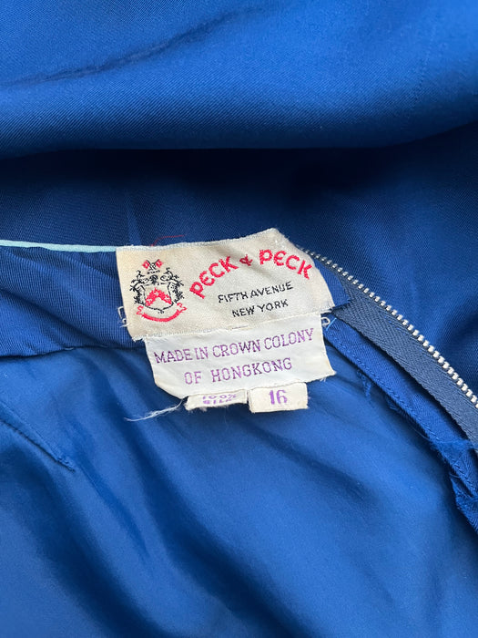 Vintage 1960's Royal Blue Silk Shift Dress with Pipe Seams by Peck & Peck / ML