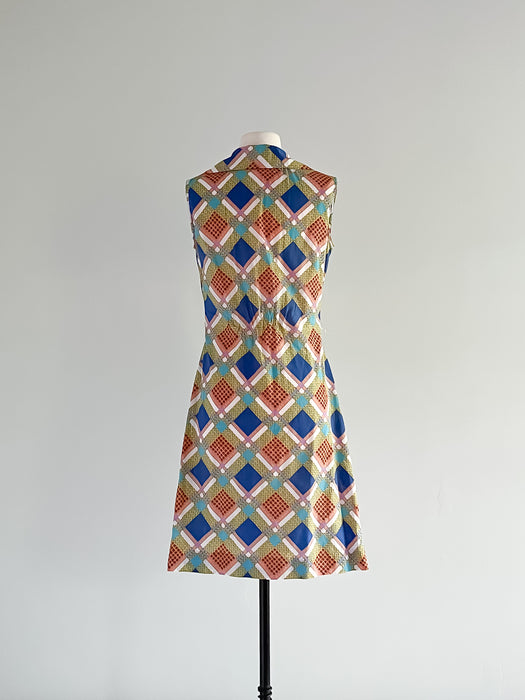 Sweet 1960's Daisy & Diamond Printed Shift Dress / Sz M/L