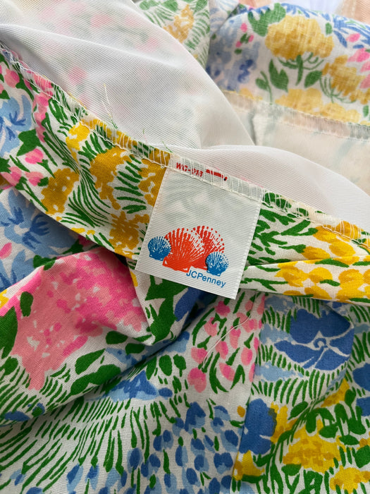 Vintage 1970's Impressionist Flower Garden Cotton Playsuit / S