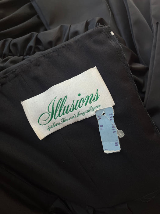 Vintage 1980's Ruched Black Strapless Cocktail Dress by Illusions / M