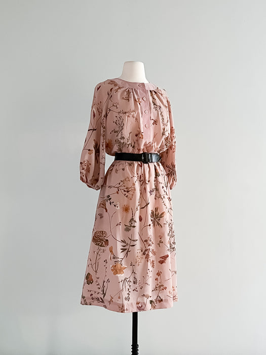 1970's Dusty Rose Garden Party Day Dress  / Sz M/L