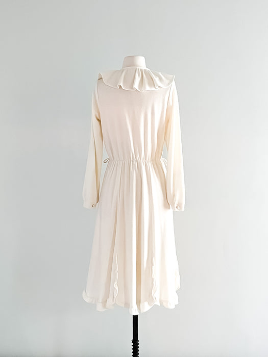 Amazing 1970's Ivory Knit Day Dress / Sz M