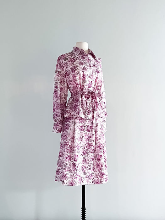 Incredible 1960's Thai Silk Magenta Two Piece Skirt Set / Sz M