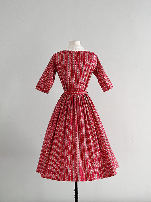 Sweetest 1950's Heart Printed Cotton Day Dress / Sz S