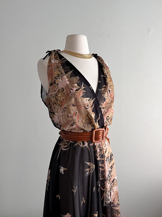 Exquisite 1970's Floral Print Day Dress / Sz M