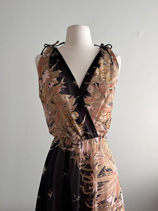Exquisite 1970's Floral Print Day Dress / Sz M