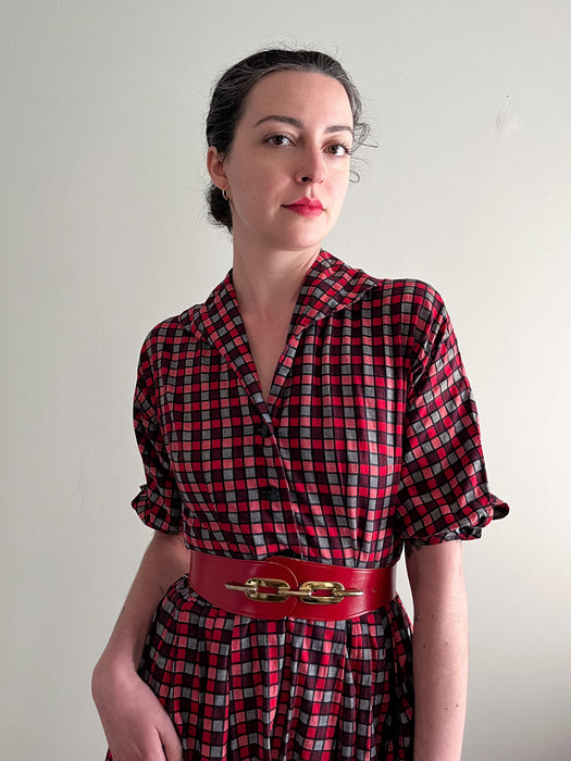 Gorgeous 1950's Red and Black Checkered Dress / Sz XS