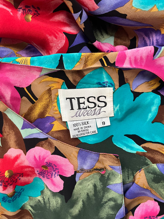 Vintage 1980's Silk Floral Dress by Tess Dress / ML