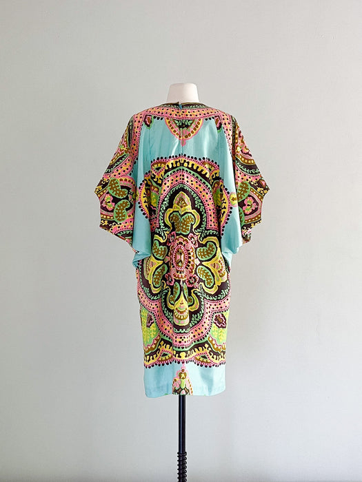 Coolest 1960's Colorful Bold Printed Tunic Dress  / Sz M