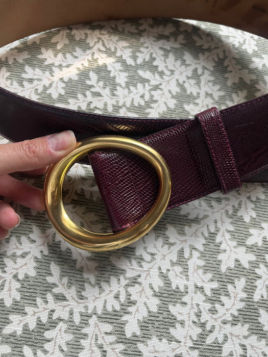 Vintage 1980's Plum Leather Statement Belt by Donna Karan / M