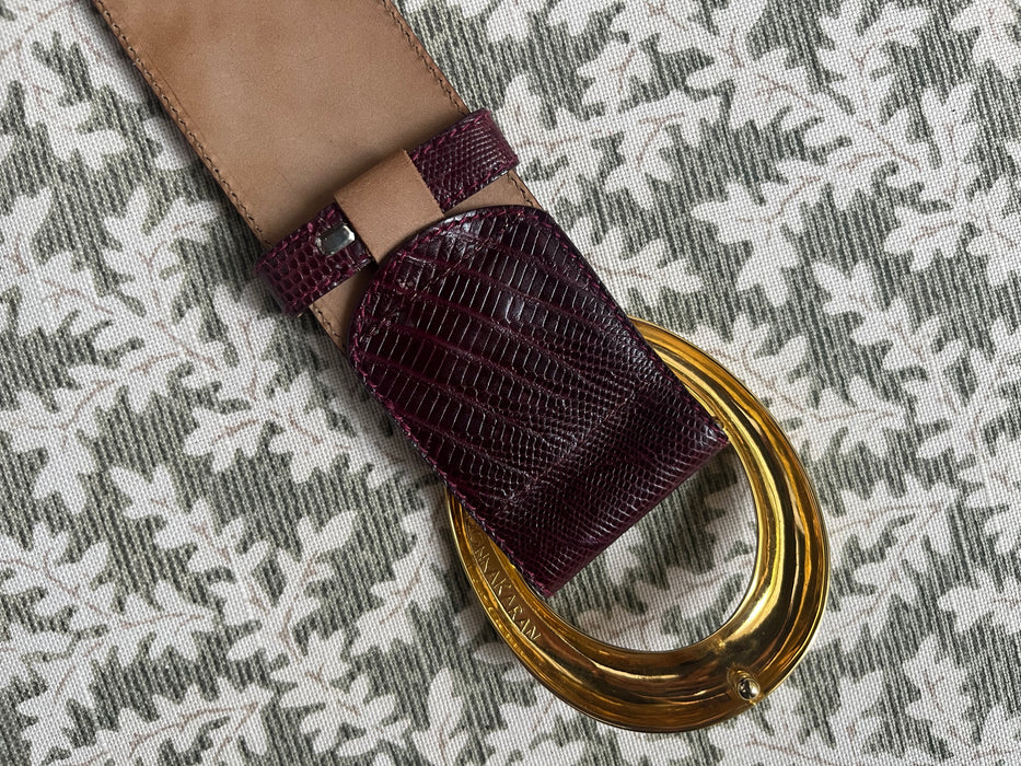 Vintage 1980's Plum Leather Statement Belt by Donna Karan / M