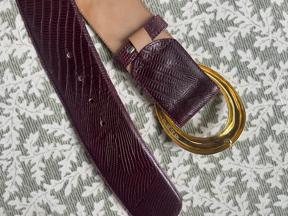 Vintage 1980's Plum Leather Statement Belt by Donna Karan / M