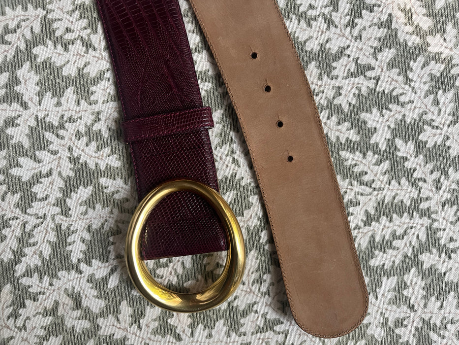 Vintage 1980's Plum Leather Statement Belt by Donna Karan / M