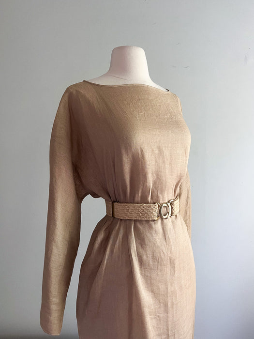 Chic 1980's Pure Linen Minimalist Tunic Dress / Sz M/L