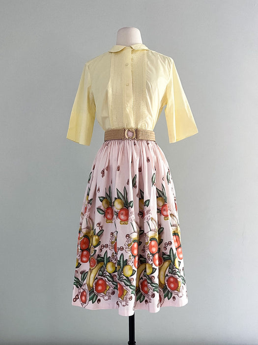Bananas! 1950's Fruit Basket Novelty Print Cotton Skirt / Sz XXS