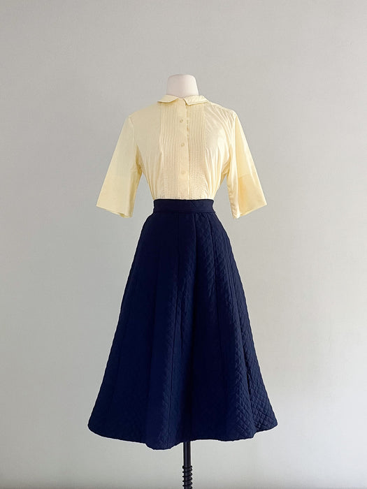 Sweet 1950's Navy Blue Quilted Skirt / Sz S