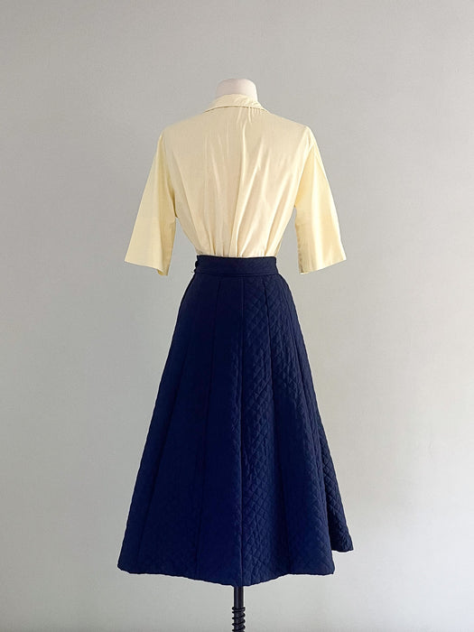 Sweet 1950's Navy Blue Quilted Skirt / Sz S