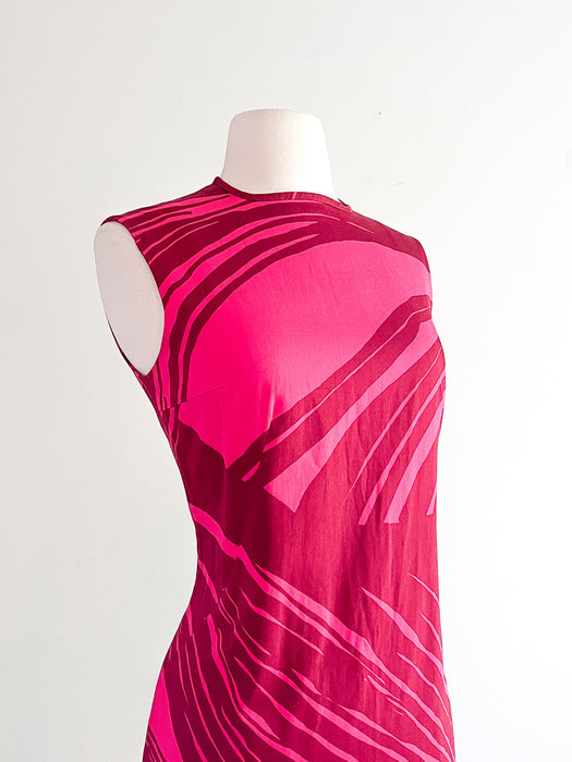 Fabulous 1960's Fuchsia Dream Dress in Stunning Abstract Print / Sz M/L