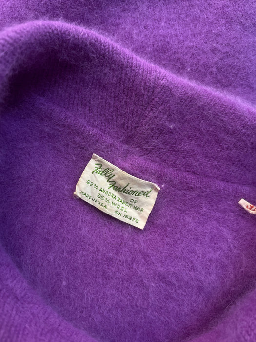 Vintage 1950's Purple Angora Wool Knit Sweater by Fully Fashioned / M