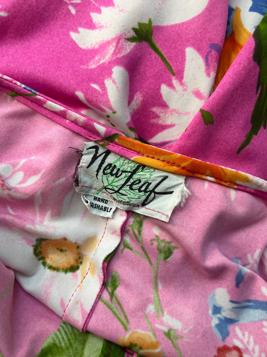 Shocking! 1970's Statement Pink Floral Halter Neck Jumpsuit by New Leaf / S