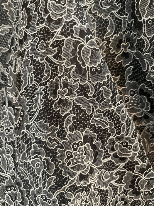 Vintage 1950's Sheer Nylon Printed Lace Party Dress / M